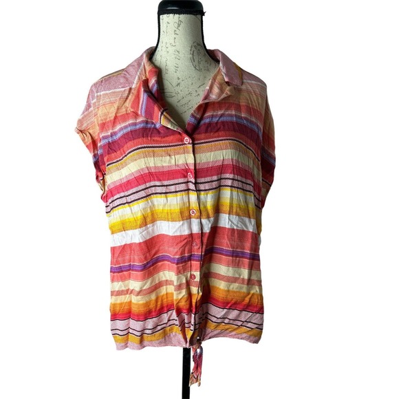 Torrid‎ Challis Tie-Front Dolman Top Size 2 Multi Color Stripe Lightweight - Picture 1 of 5